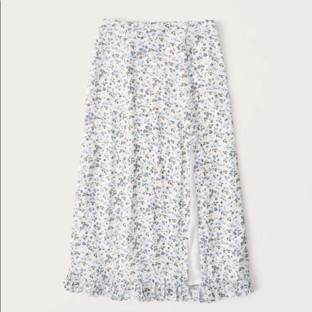 Abercrombie & Fitch blue floral slit midi skirt